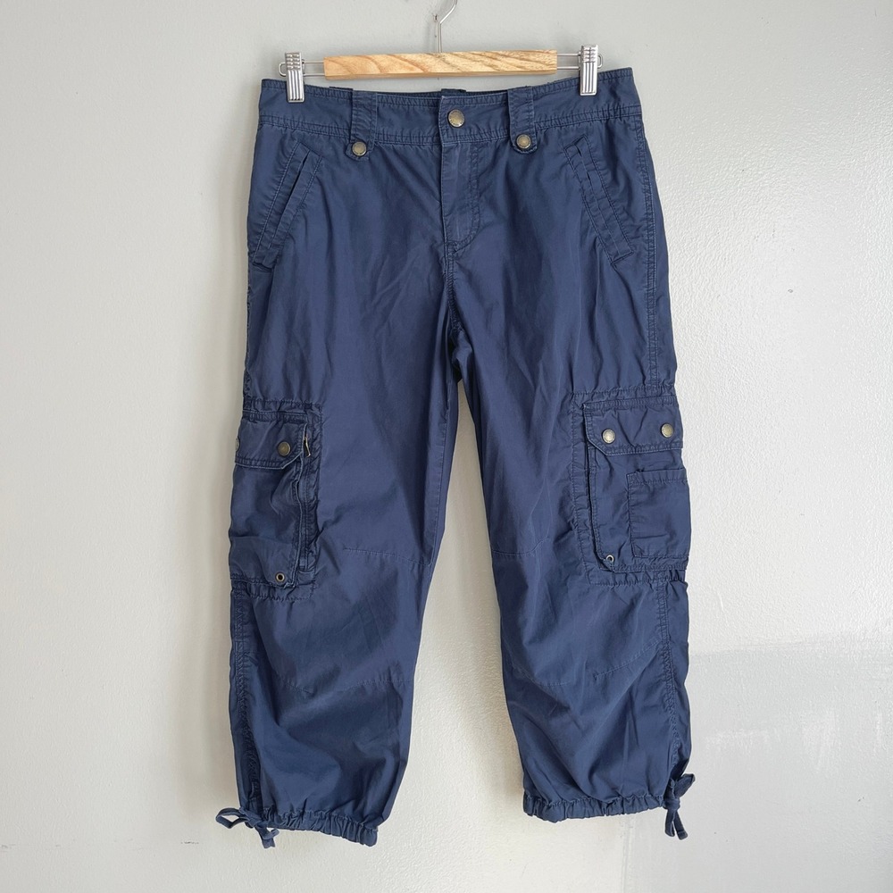 Lauren Ralph Lauren Cargo Pants 8P Blue Crop Capri Utility Snaps Gorpcore Y2K